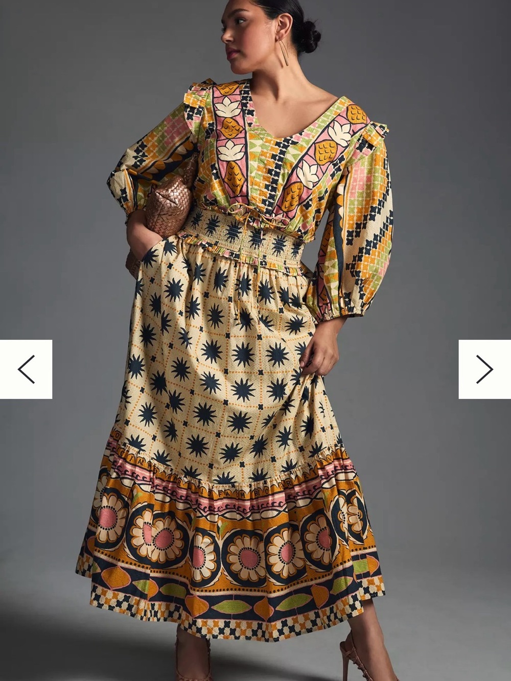 FARM Rio NWT Tropical Sunshine V-Neck Dress Cream Maxi Dress - Picture 5 of 14